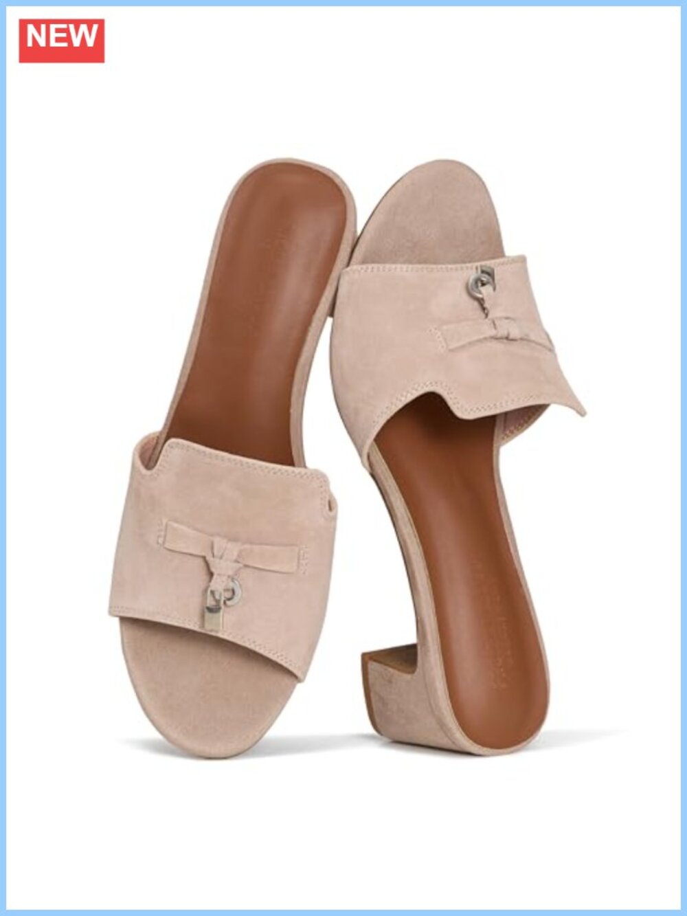 Genuine Leather Block Heel Sandals Memory Foam Slide